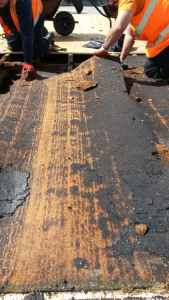 Failed timber deck caused by interstitial condensation