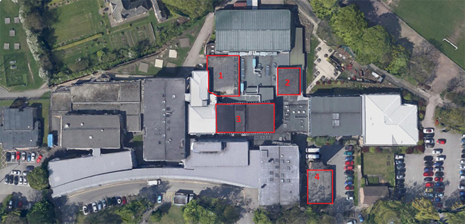 school roof refurbishment - aerial view