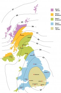 UK Map Wind Speed - Wind Uplift on Roofs
