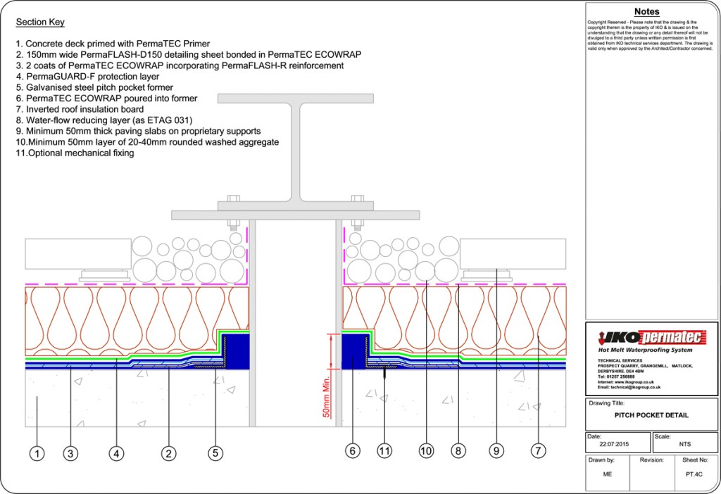 flat roof penetration pitch pocket detail