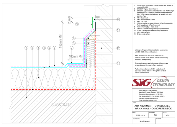 Example detail: AH-25 liquid waterproofing, insulated parapet (SIG Design and Technology)