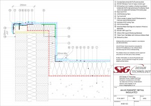 Example detail: AH-25 liquid waterproofing, insulated parapet