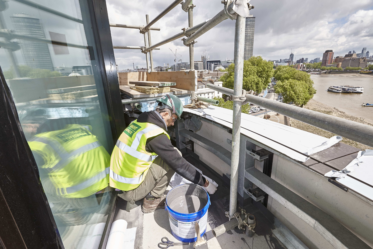 AH-25 liquid waterproofing installation at Riverwalk, London 