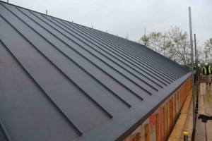 standing seam membrane roofing at Baxter Green showing close up of profiles