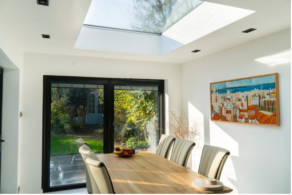 Modular glass rooflight installed in a domestic extension
